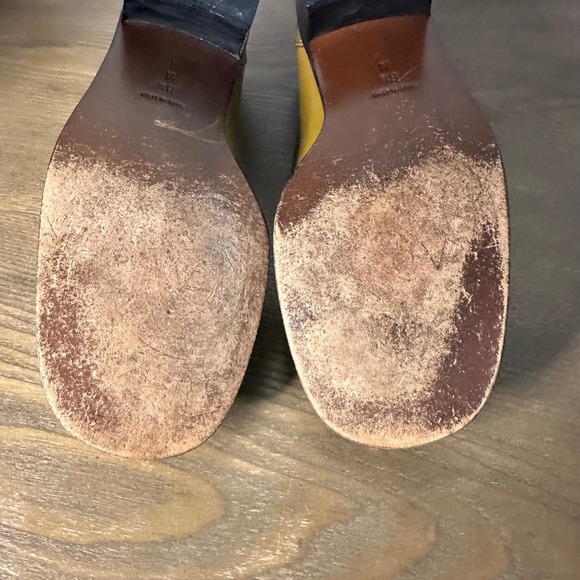 VINTAGE A Line Anne Klein Yellow Leather Loafer Block Heels Made in Italy US 8.5 - Picture 6 of 8